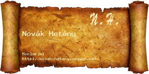 Novák Hetény névjegykártya